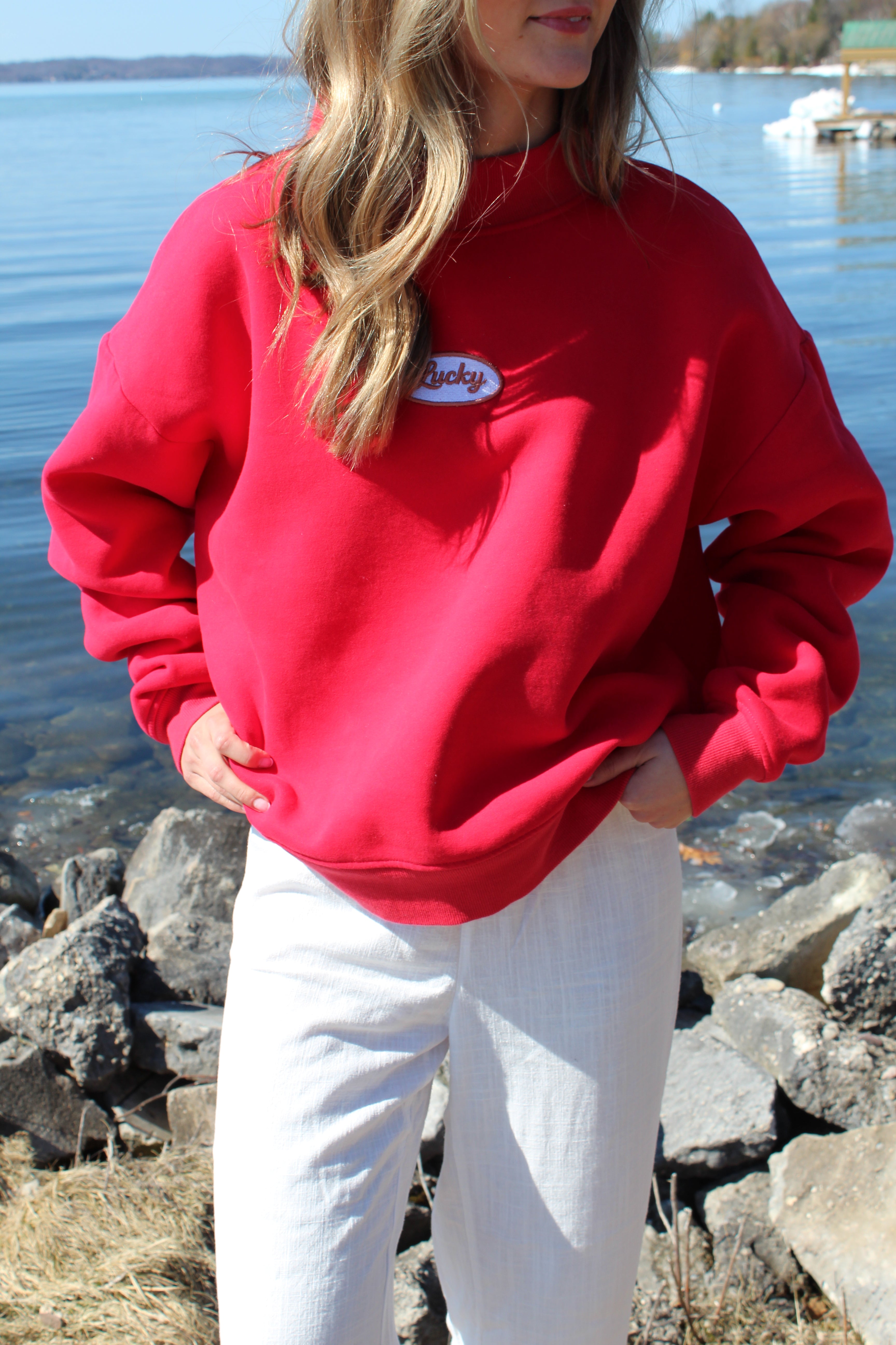 Classic Lucky Oversized Mock Neck-Poppy Red (PRE-ORDER)
